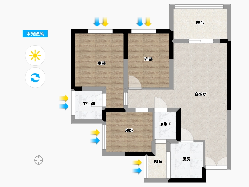 四川省-南充市-凯旋天地-60.00-户型库-采光通风