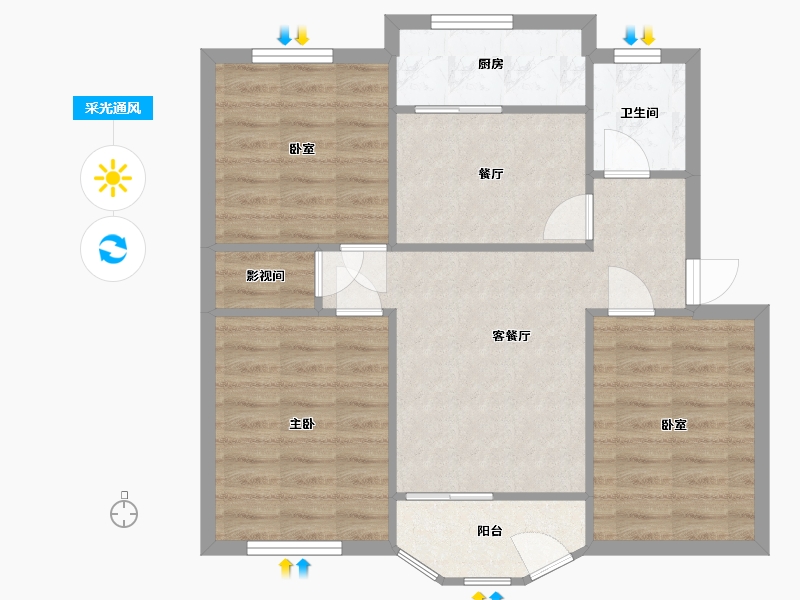 安徽省-合肥市-淝滨小区-85.00-户型库-采光通风