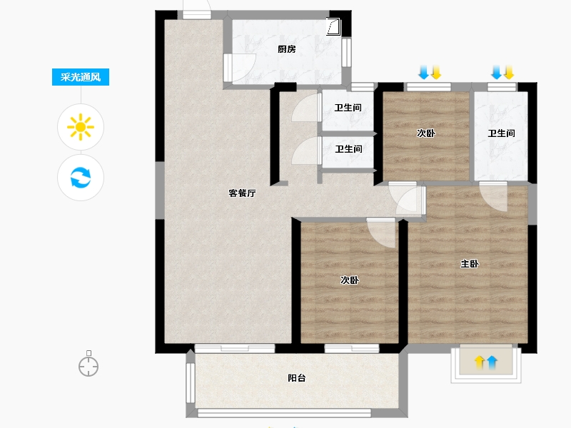 湖南省-岳阳市-福星龙庭尚府-88.12-户型库-采光通风