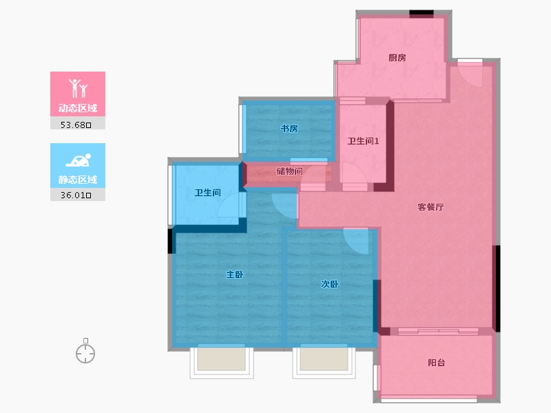 四川省-宜宾市-鸿山金域华庭-75.93-户型库-动静分区