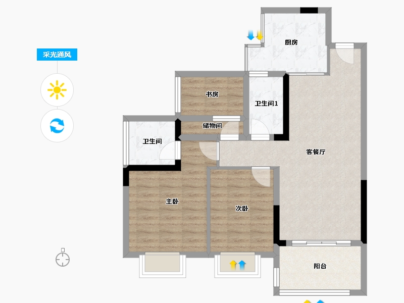 四川省-宜宾市-鸿山金域华庭-75.93-户型库-采光通风