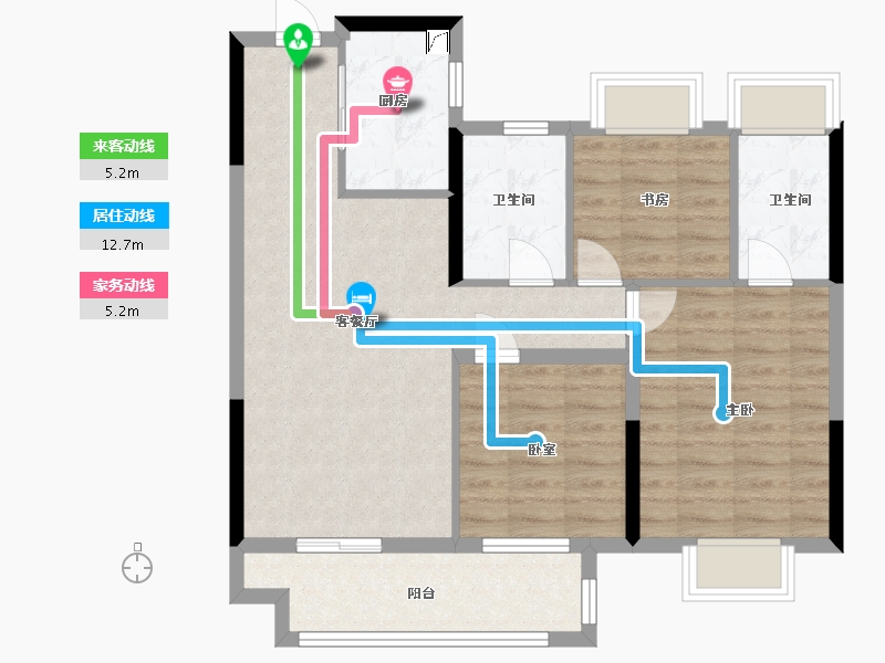 江苏省-苏州市-林溪源筑-80.75-户型库-动静线