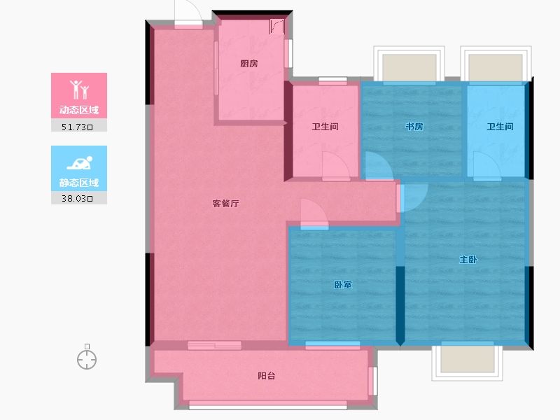 江苏省-苏州市-林溪源筑-80.75-户型库-动静分区