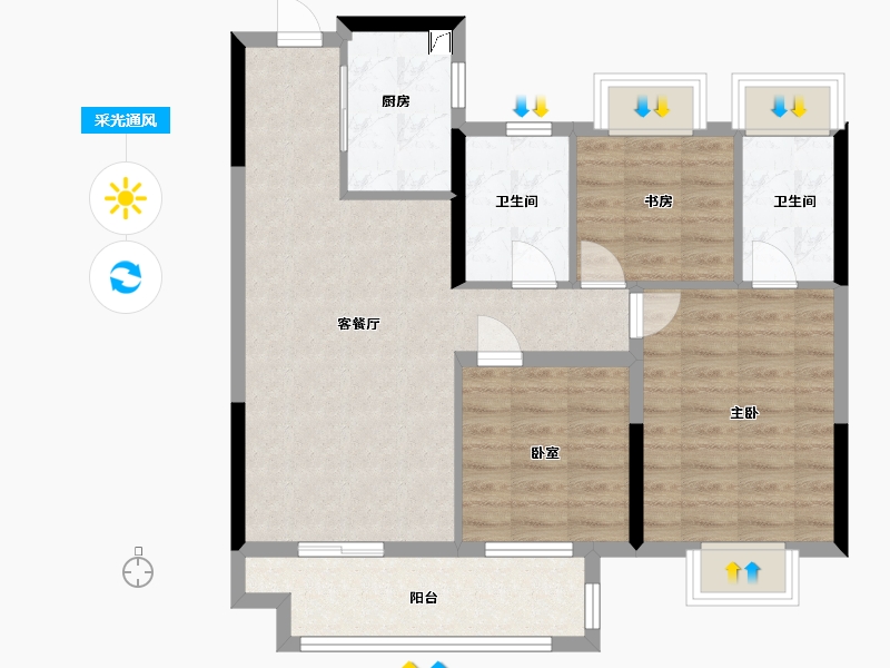 江苏省-苏州市-林溪源筑-80.75-户型库-采光通风