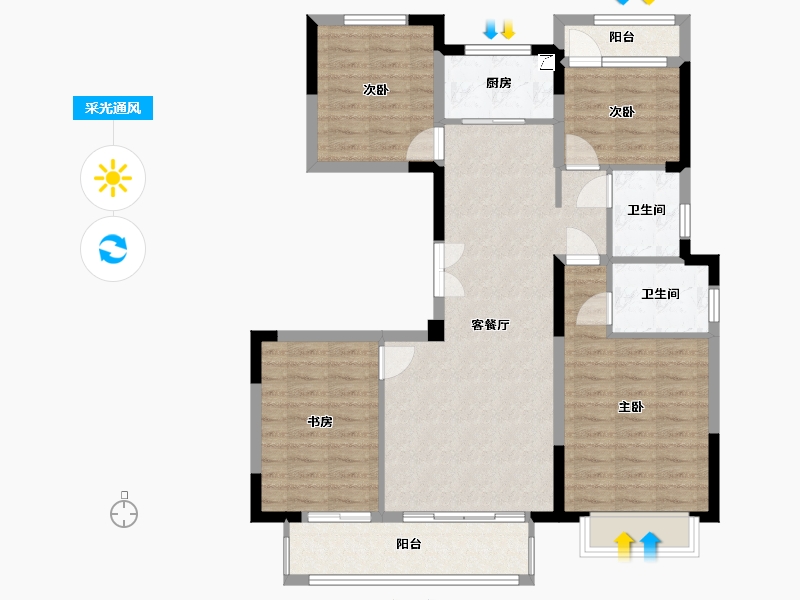 浙江省-台州市-璞悦府-104.61-户型库-采光通风