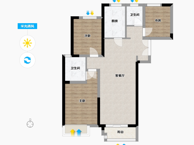 河南省-郑州市-绿地花语城-85.00-户型库-采光通风