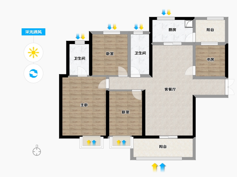 云南省-玉溪市-中央悦府-111.23-户型库-采光通风