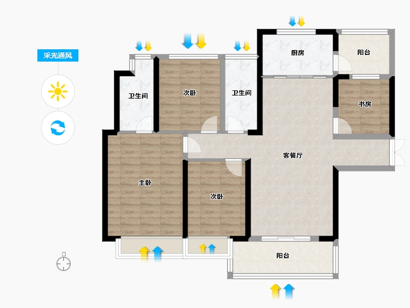 云南省-玉溪市-中央悦府-141.00-户型库-采光通风