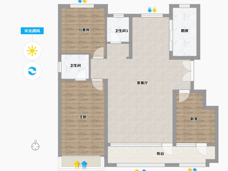 山东省-潍坊市-恒信弥水春风-120.00-户型库-采光通风