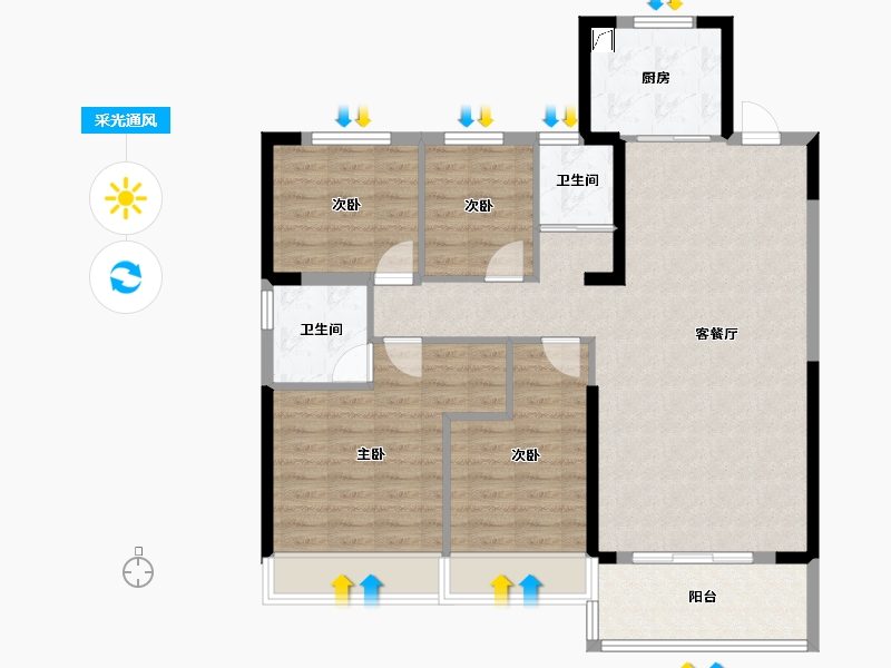 陕西省-安康市-碧桂园金州府-120.00-户型库-采光通风