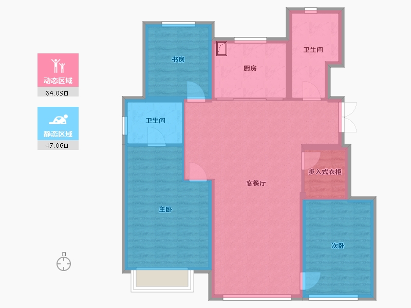 辽宁省-沈阳市-龙湖双珑原著-107.13-户型库-动静分区