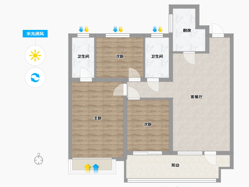 辽宁省-沈阳市-荣盛锦绣观邸-96.00-户型库-采光通风