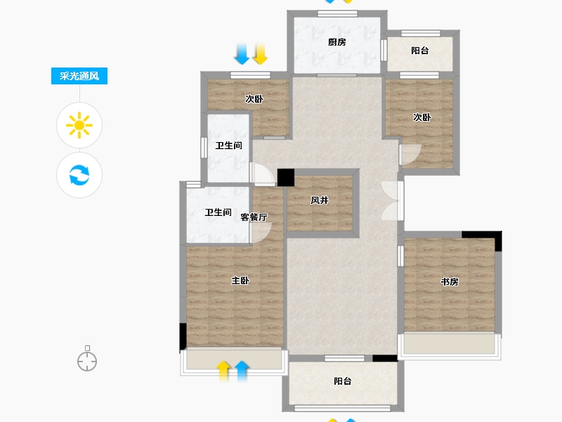 浙江省-绍兴市-江畔名邸（城投华府）-110.00-户型库-采光通风