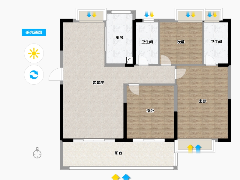 江苏省-苏州市-张家港碧桂园-126.00-户型库-采光通风