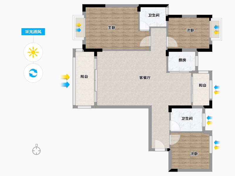 湖北省-武汉市-红旗还建小区-109.00-户型库-采光通风