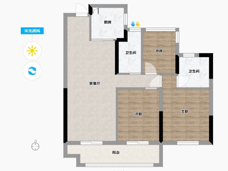 安徽省-合肥市-绿城华安桂语滨湖-78.00-户型库-采光通风