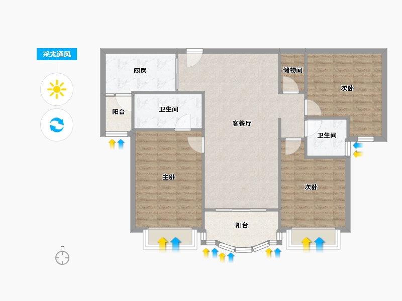 广东省-广州市-金碧世纪花园-106.05-户型库-采光通风