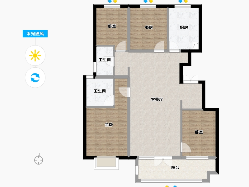 山东省-烟台市-鲁商公馆-111.00-户型库-采光通风