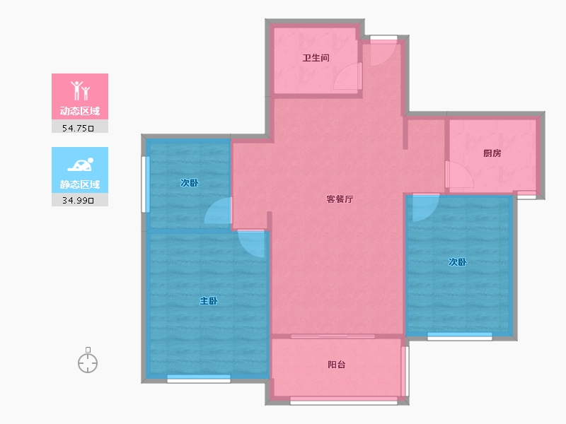 陕西省-西安市-天朗大兴郡二期瀚苑-74.47-户型库-动静分区