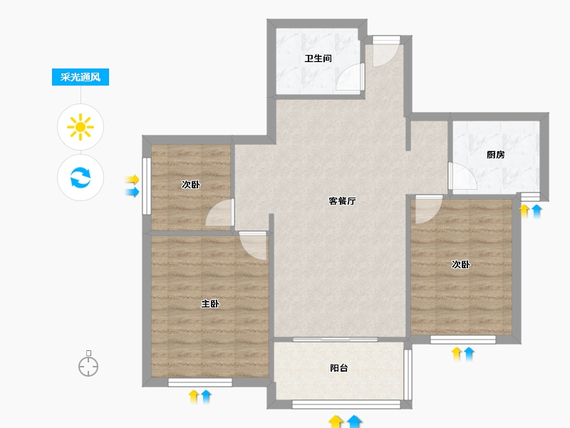 陕西省-西安市-天朗大兴郡二期瀚苑-74.47-户型库-采光通风