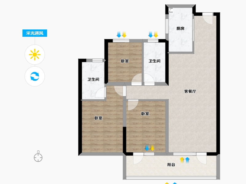 山东省-青岛市-灵山湾悦府-96.00-户型库-采光通风