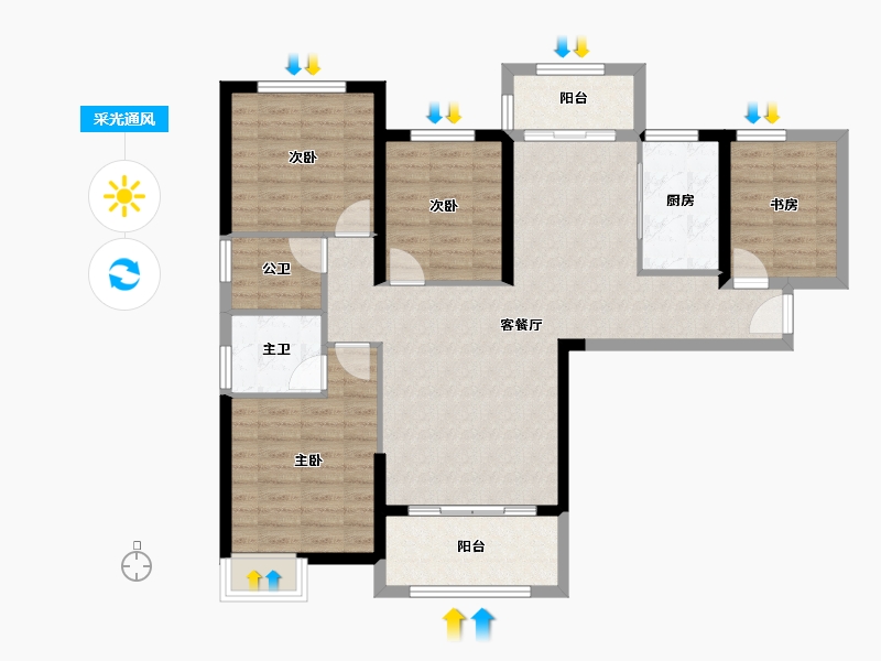 湖南省-长沙市-舜元·臻园-110.00-户型库-采光通风