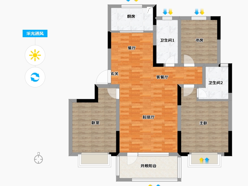 山东省-青岛市-鑫江瑞府-100.00-户型库-采光通风