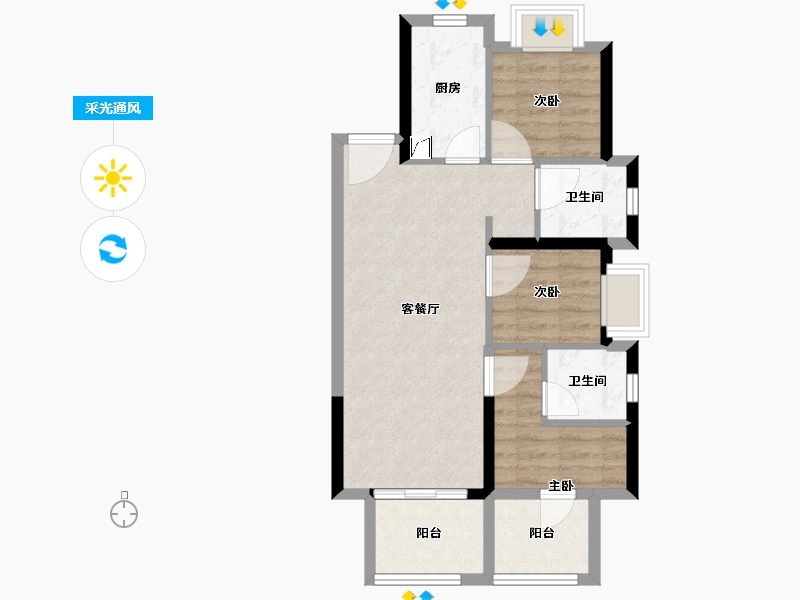 福建省-漳州市-未来之城-64.00-户型库-采光通风