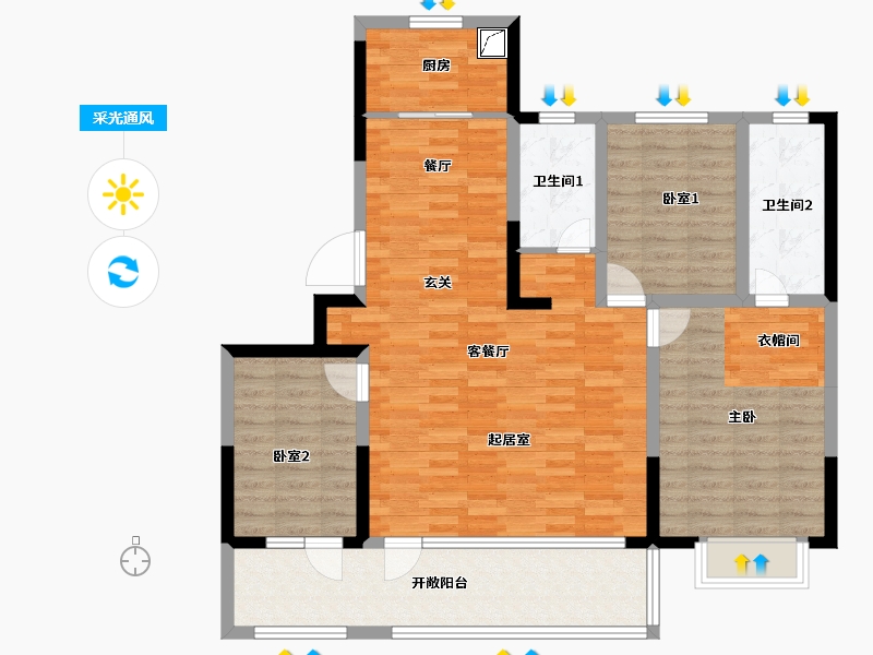 山东省-青岛市-鑫江瑞府-108.00-户型库-采光通风