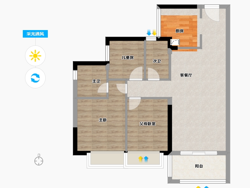 广东省-东莞市-谢岗碧桂园·樾府-74.00-户型库-采光通风