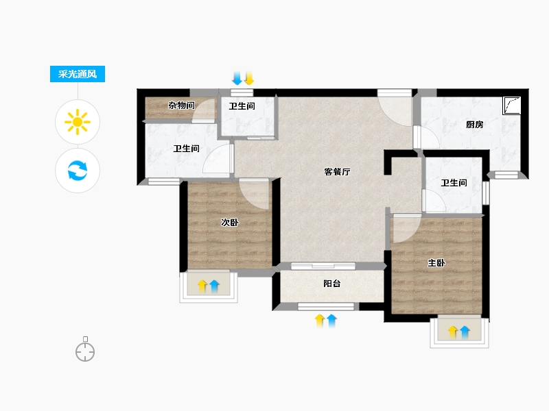 福建省-厦门市-翔安正荣府-64.00-户型库-采光通风