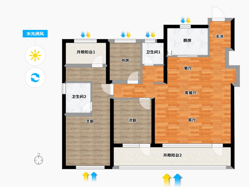 山东省-青岛市-融创中心·森海ONE-114.00-户型库-采光通风