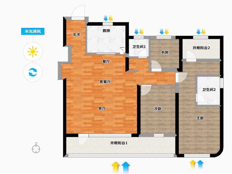 山东省-青岛市-融创中心·森海ONE-114.00-户型库-采光通风