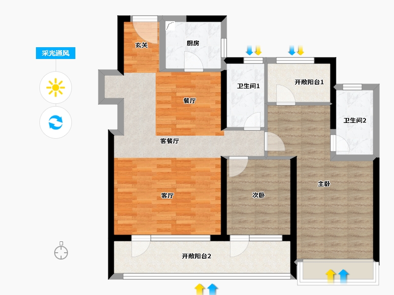 山东省-青岛市-融创中心·森海ONE-99.00-户型库-采光通风