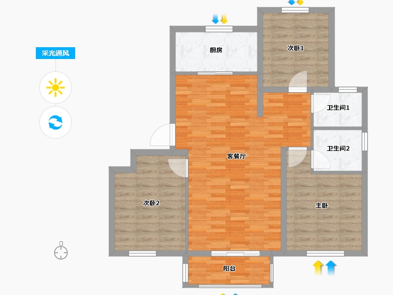 河北省-唐山市-巴斯御景湾-83.00-户型库-采光通风