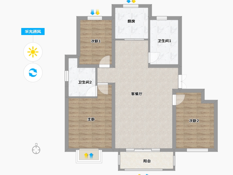 河北省-唐山市-巴斯御景湾-86.00-户型库-采光通风