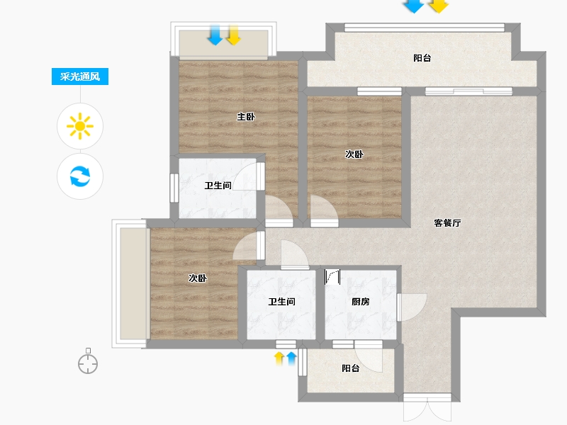 重庆-重庆市-龙湖西宸原著-86.00-户型库-采光通风