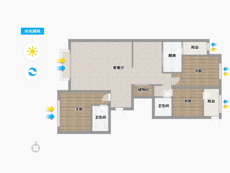 黑龙江省-大庆市-瀚城国际二期-135.00-户型库-采光通风