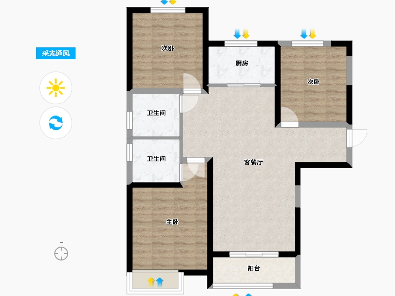 陕西省-咸阳市-东郡天下-96.48-户型库-采光通风