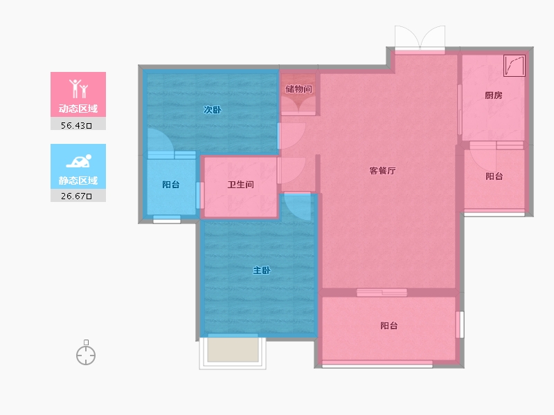 湖南省-邵阳市-京都世纪城-74.70-户型库-动静分区