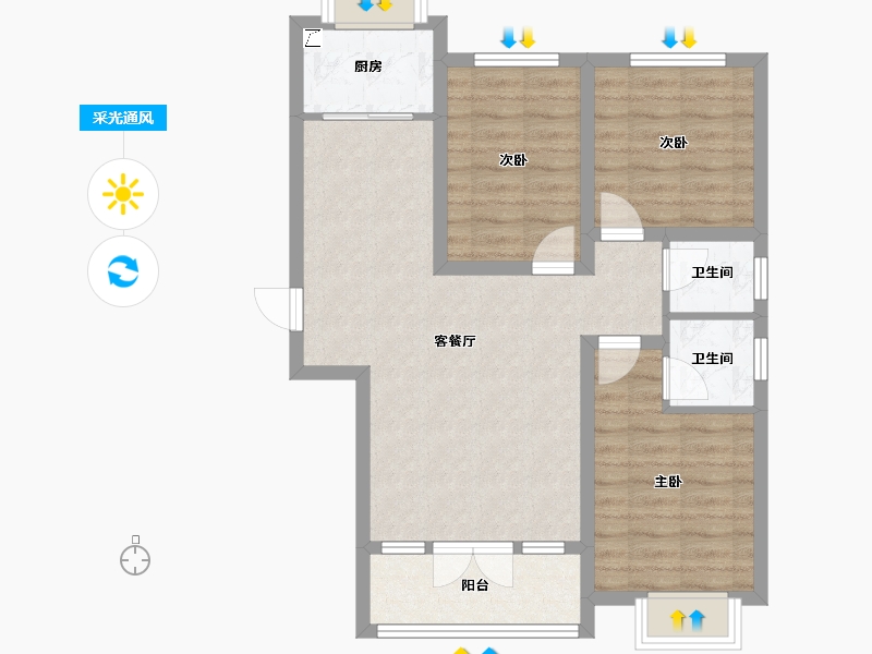 河北省-邯郸市-临漳城市花园2期-90.44-户型库-采光通风