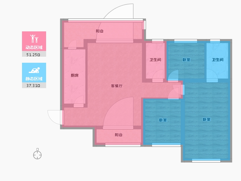 湖南省-长沙市-恒大上林苑-78.35-户型库-动静分区