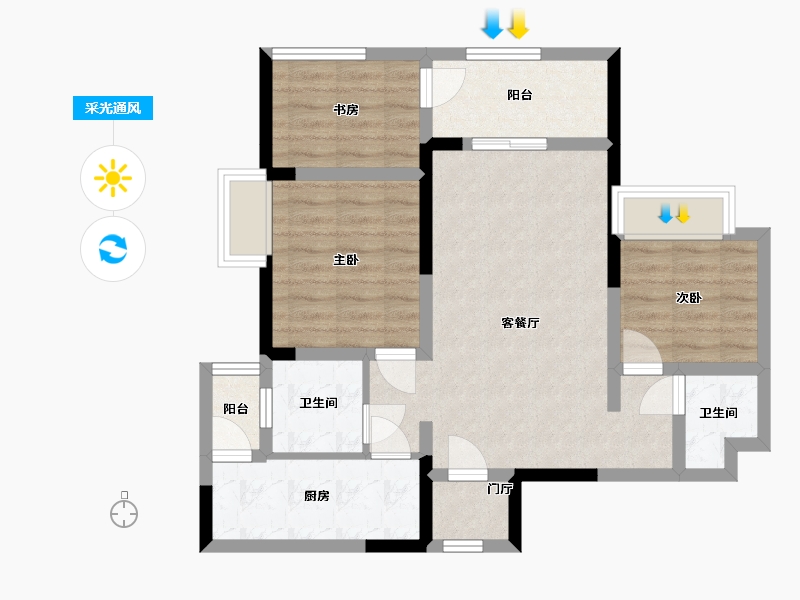 四川省-绵阳市-水晶郦城-80.00-户型库-采光通风