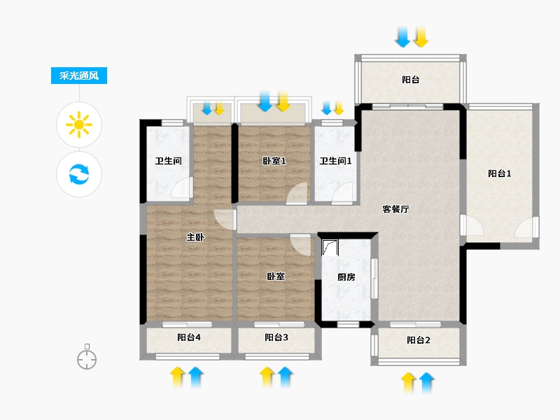 广东省-江门市-越秀・星汇名庭-103.00-户型库-采光通风