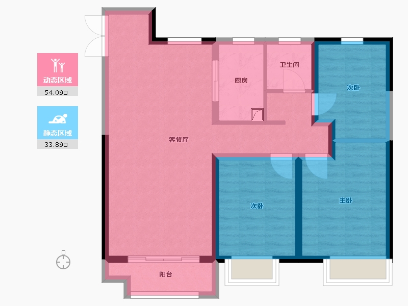 内蒙古自治区-包头市-景晟学府-87.98-户型库-动静分区