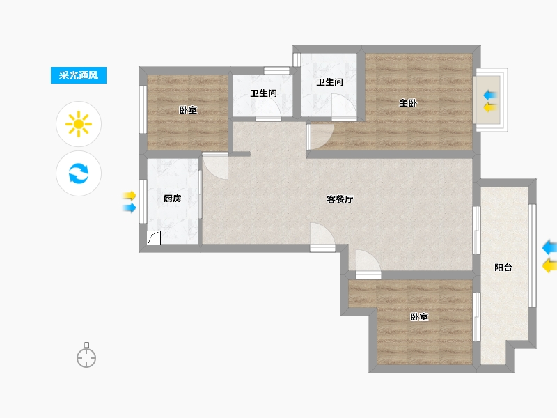 河南省-濮阳市-清华玖号院-80.00-户型库-采光通风