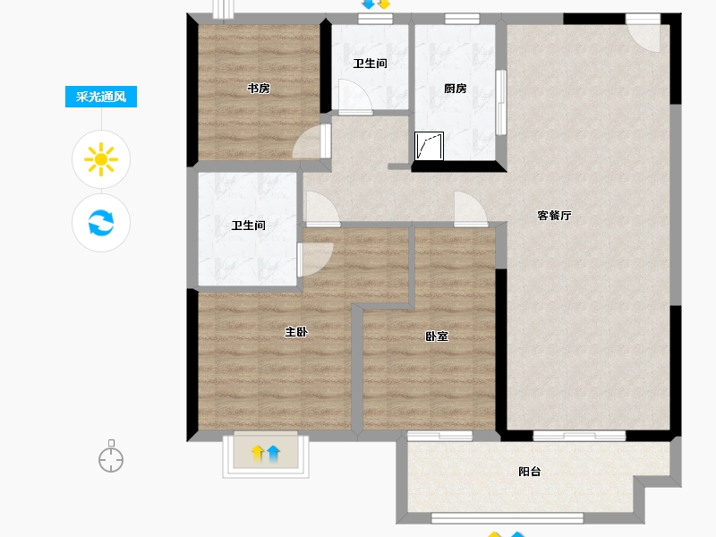 安徽省-阜阳市-弘阳府-102.00-户型库-采光通风