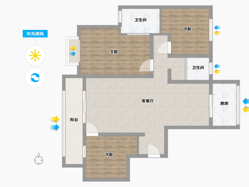 山东省-滨州市-拉菲公馆-104.00-户型库-采光通风