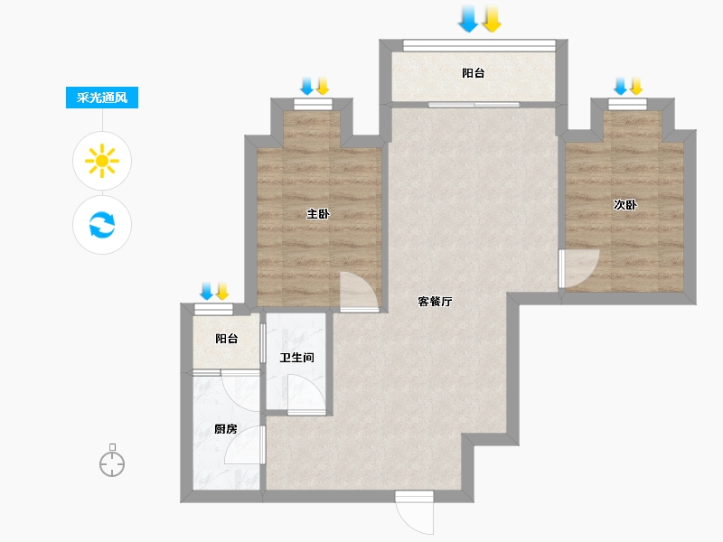 重庆-重庆市-金科天宸-66.60-户型库-采光通风