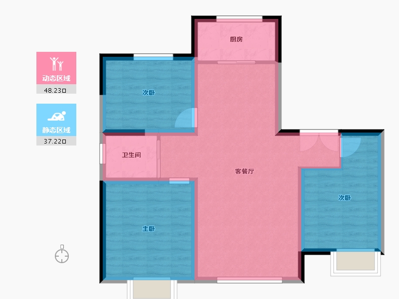 新疆维吾尔自治区-巴音郭楞蒙古自治州-56号小区-77.07-户型库-动静分区